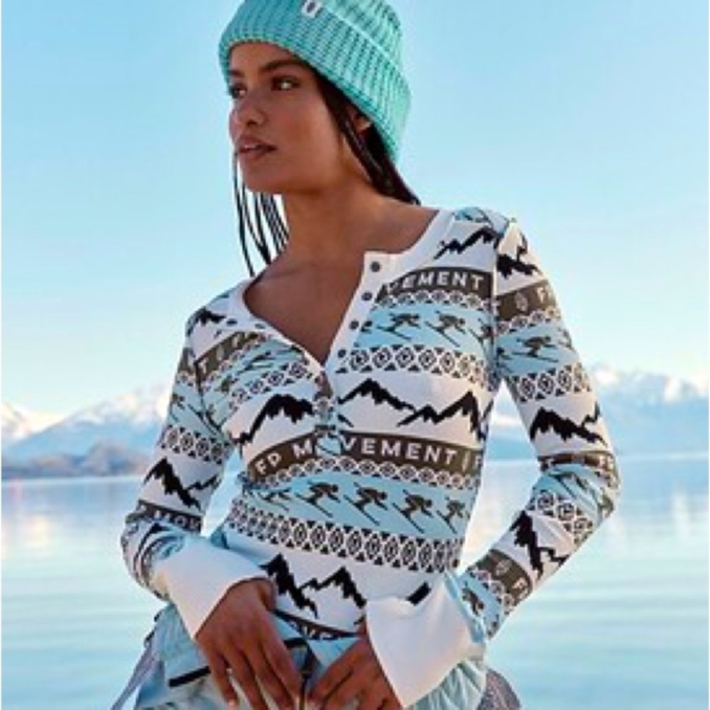 FP Movement by Free People Blue and White Long Sleeve Tee